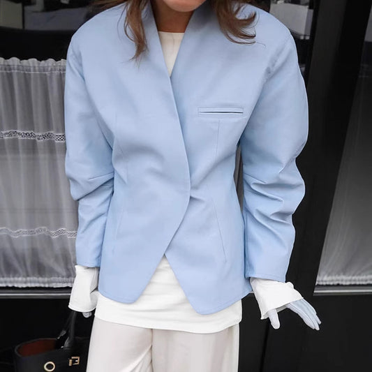 Women's Street Casual Blue Autumn Design Loose Blazers