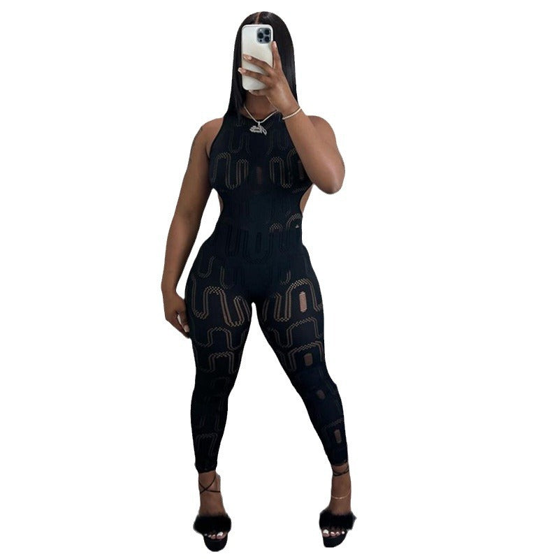 Women's Sleeveless Hollow Slim High Sports One-piece Women's Jumpsuit/clothing