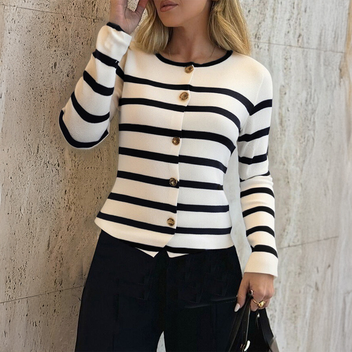 Women's Elegant Graceful Striped Long Sleeve Clothing