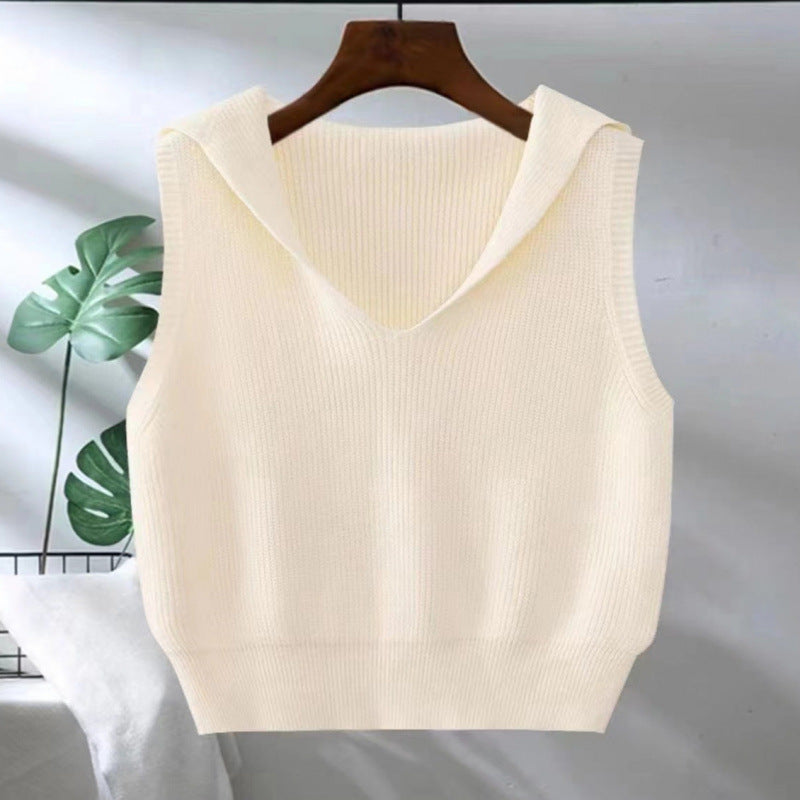 Women's Collar Bandage Dress Knitted Loose Outer Wear Women's Vest