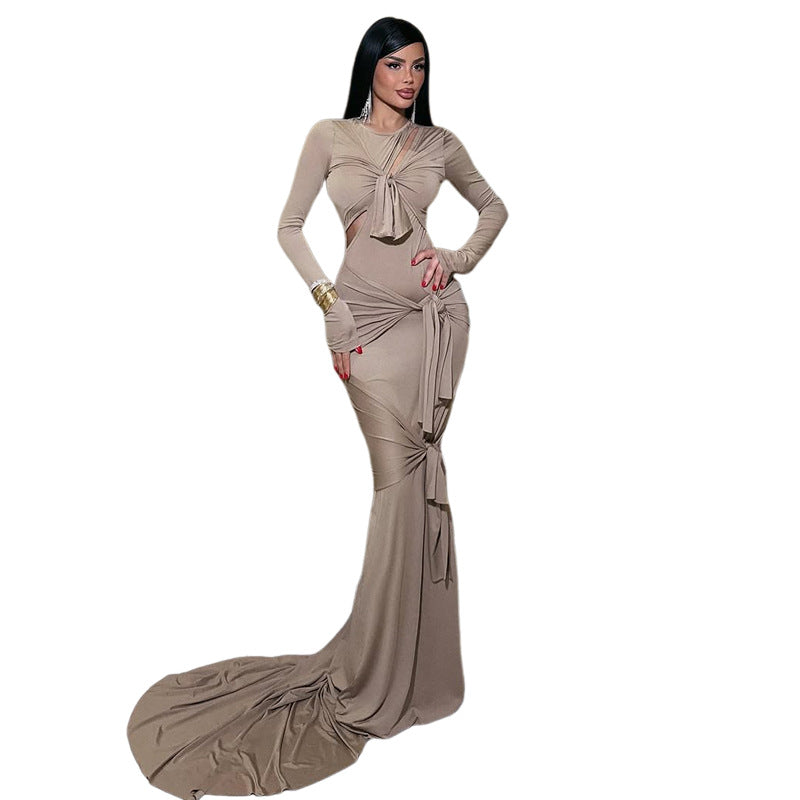 Summer Sexy Long Sleeve Solid Color Elegant Dresses