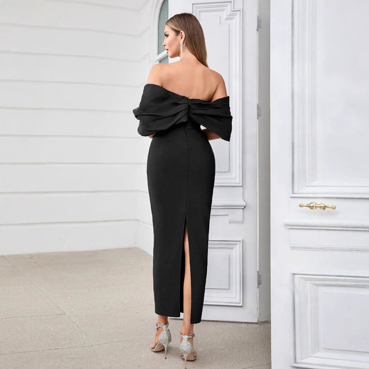 Women's Sexy Fashion Tube Bright Silk Yarn Stitching Sleeve Dresses