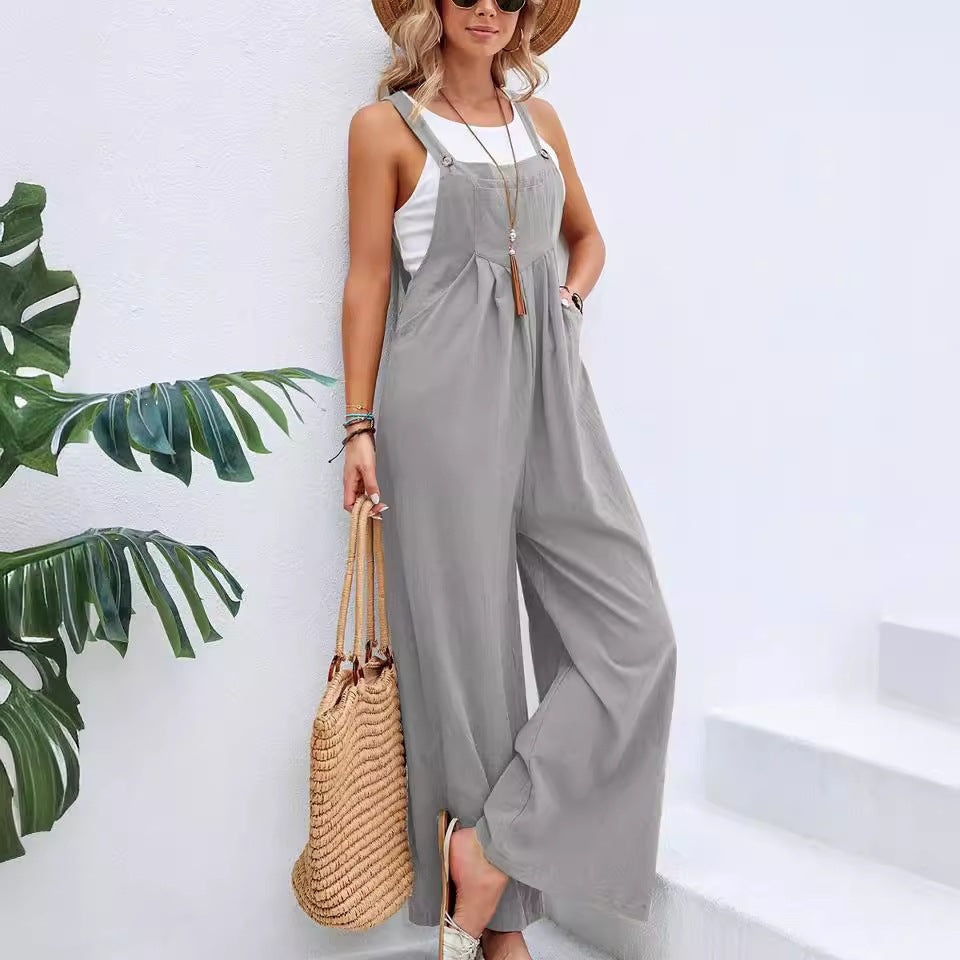 Women's Solid Color Casual Suspender Trousers Women's Jumpsuit/clothing