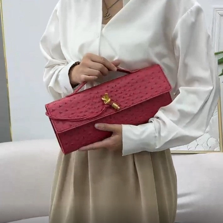Women's Ostrich Grain Latch Niche Horizontal High-grade French Evening Bags