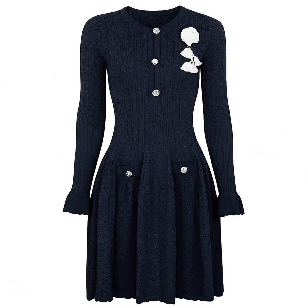 Women's Autumn Fashionable Knitted Corsage Round Neck Slim Dresses