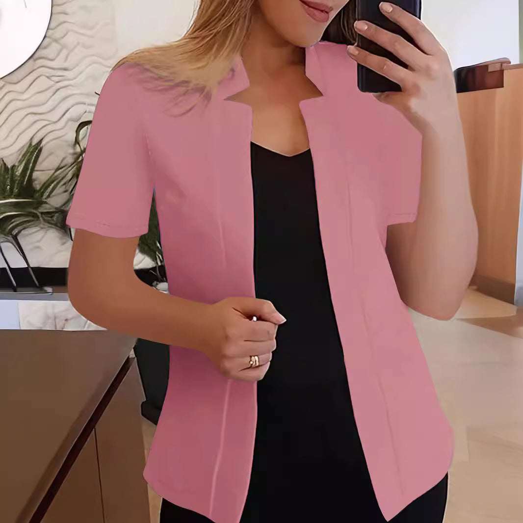Solid Color Sleeve Stand Collar Outerwear Shorts