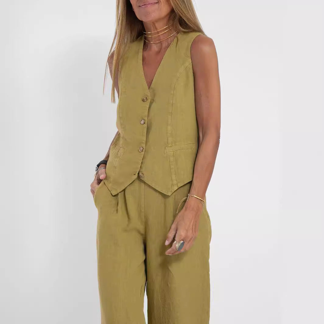 Trousers Patchwork Pure Sleeveless Color Temperament Fashion Casual Suit