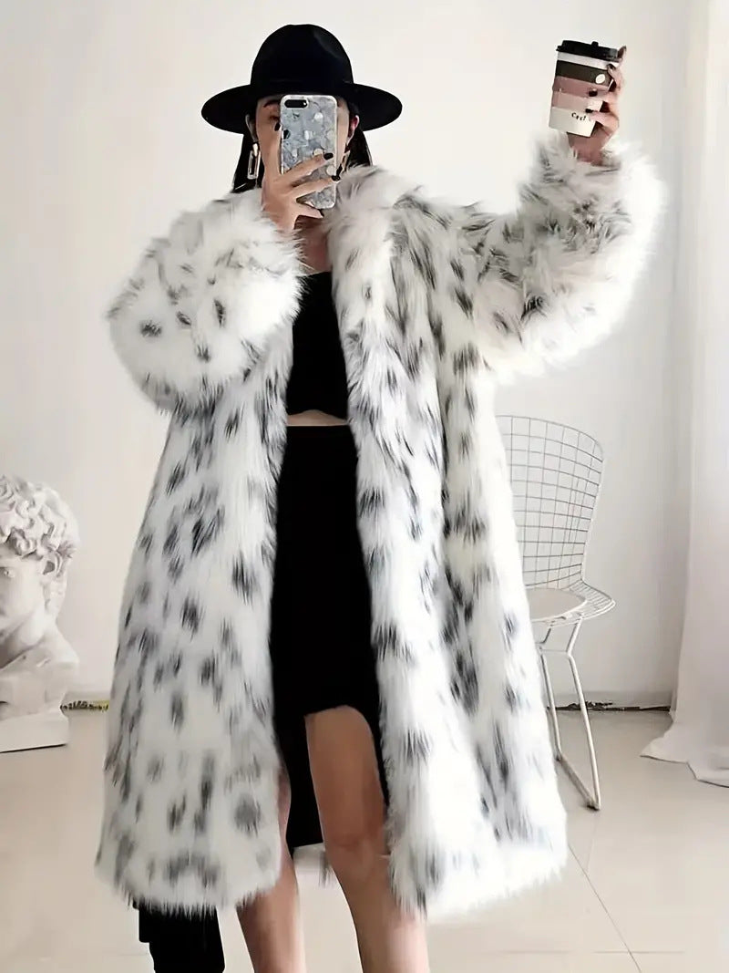 Women's Fur Leopard Long Light Lapel Fox Coats
