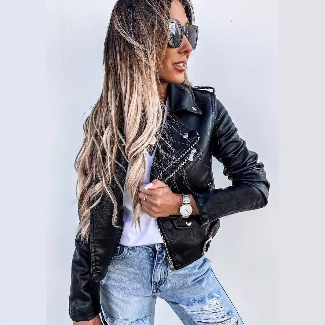 Women's Beautiful Russian Leather Motorcycle Zipper Jackets