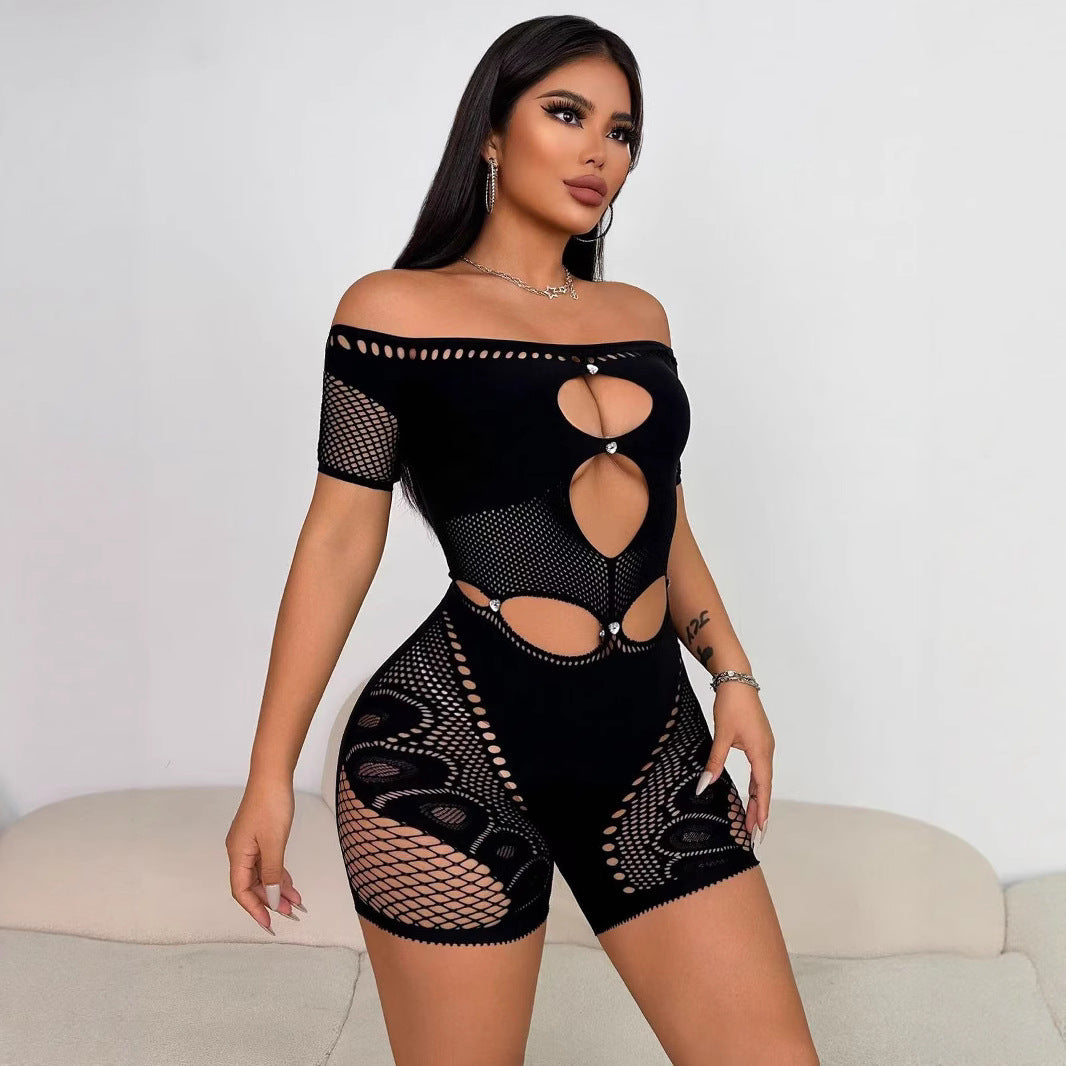 Women's Summer Hollow Sexy Sleeve Diamond Slim Women's Jumpsuit/clothing