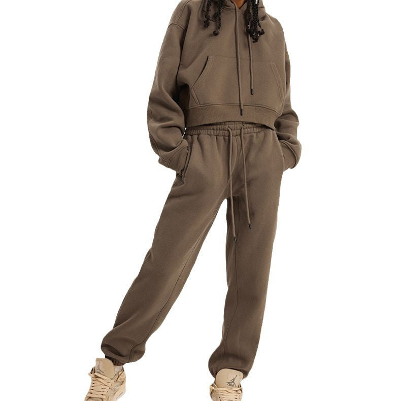 Women's Casual Fashion Solid Color Pullover Drawstring Suits