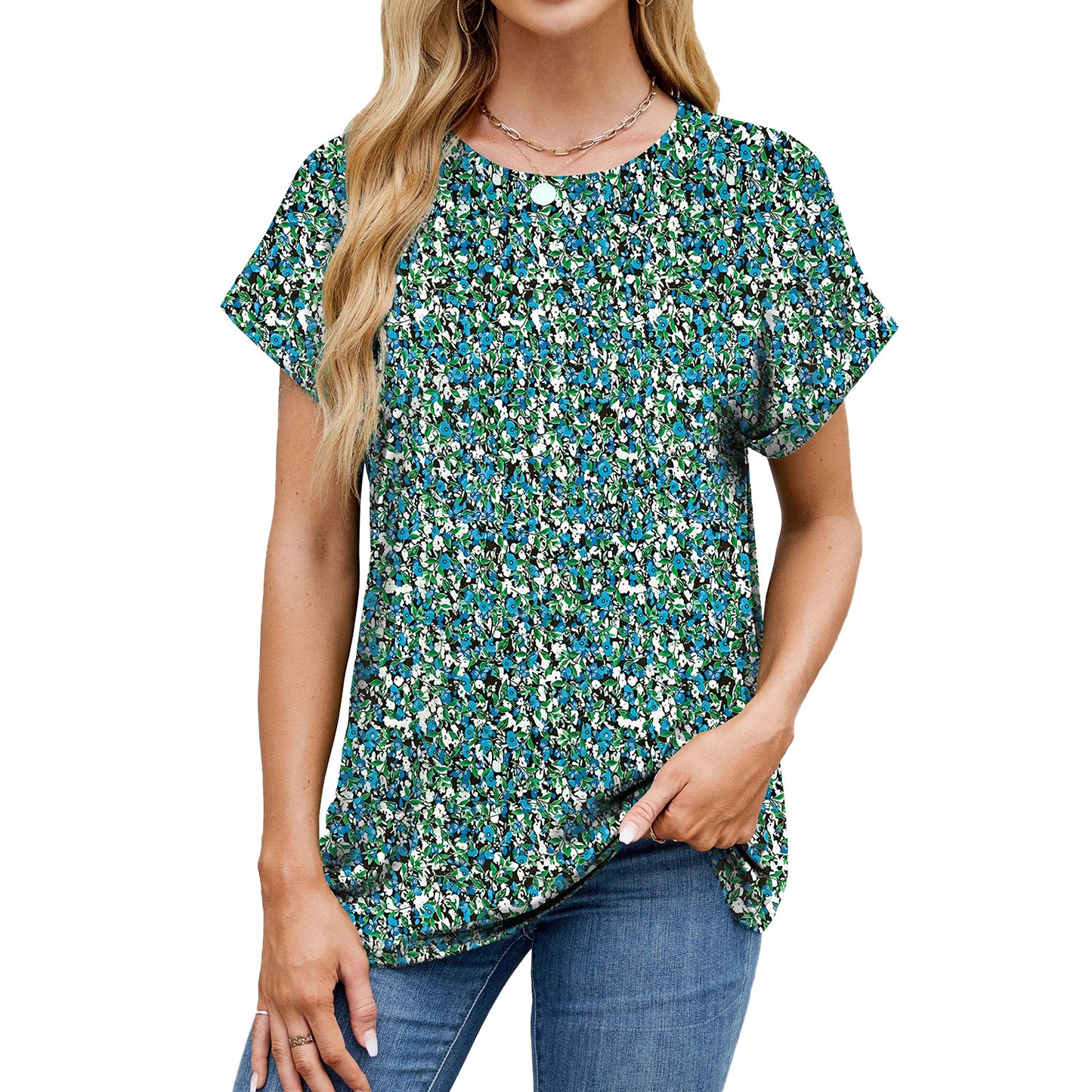 Women's Summer Printed Round Neck Loose Sleeves Women's T-shirt