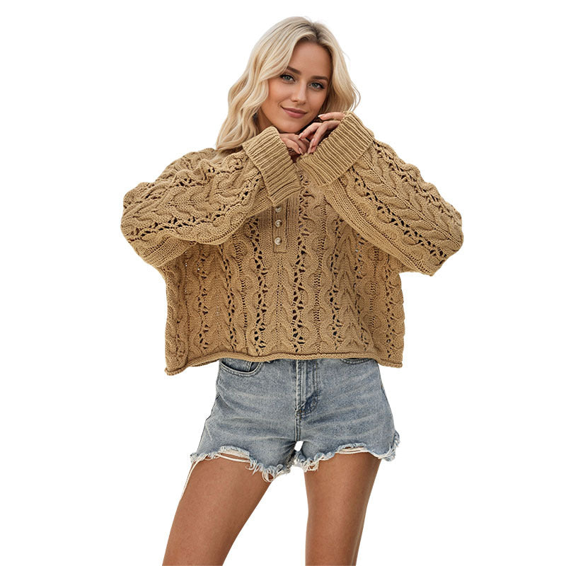 Women's Button Pullover Personalized Twist Loose Solid Sweaters