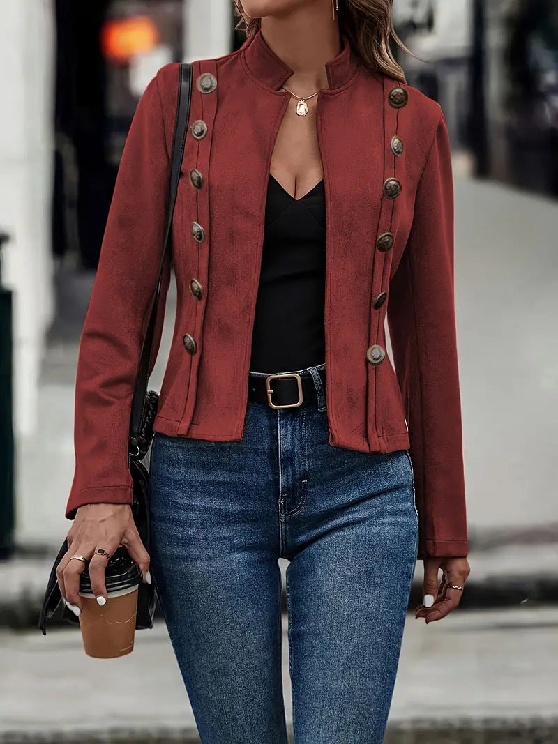 Solid Color Double Breasted Decorative Deerskin Jackets