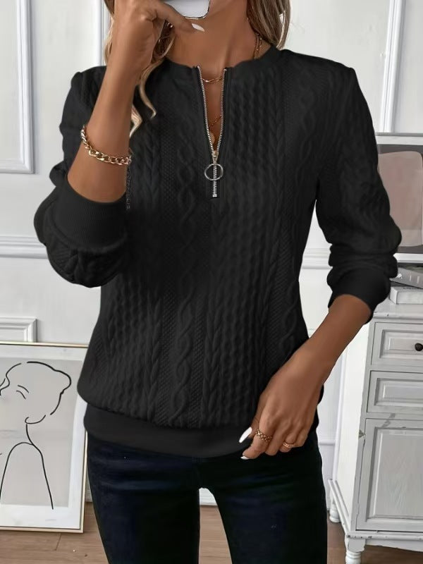 Unique Slouchy Women's Quilted Zipper Casual Women's Sweater, Sweater