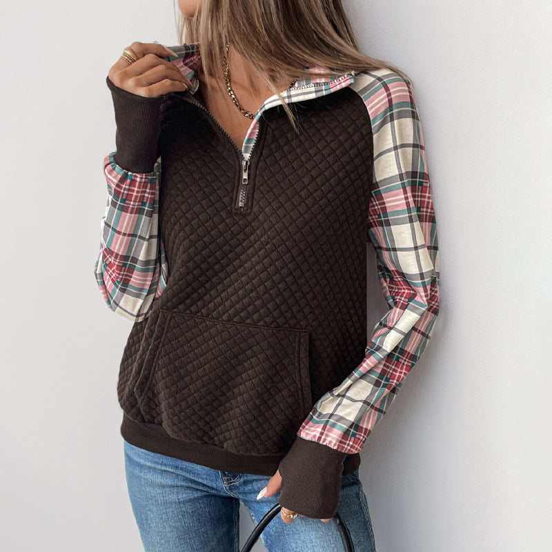Women's Plaid Retro Patchwork Texture Pullover Women's Sweater, Sweater