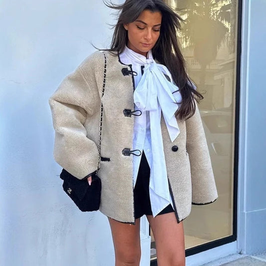 Women's Innovative Single-breasted Round Neck Fur Jackets