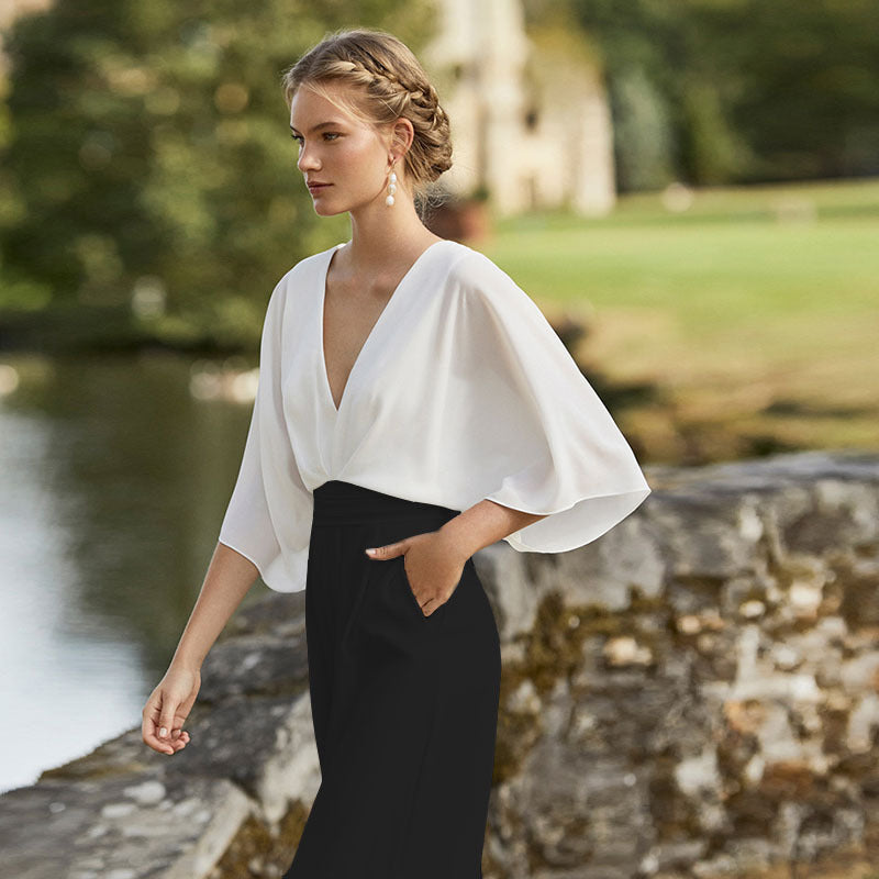 Women's Sleeve Dress Deep V High Waist Jumpsuits
