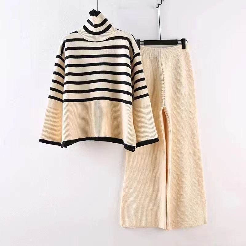 Women's Loose High Neck Knitted Waist Straight Suits
