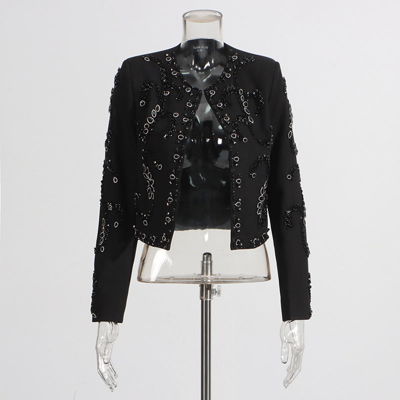 Trendy Beaded Design Long Sleeve Single-breasted Blazers