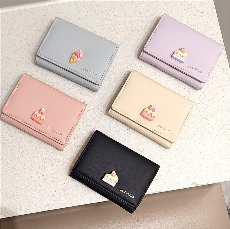 Style Cute Trendy Cartoon Ice Cream Cake Three Fold Ladies Wallets