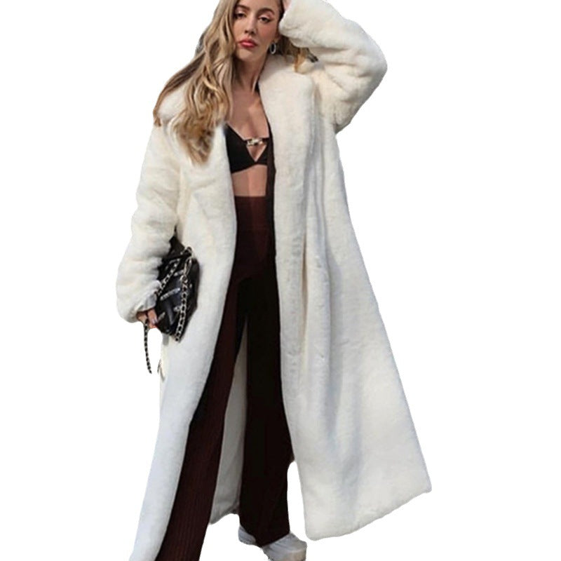 Women's Winter Faux Rabbit Fur Lengthened Knee-length Coats