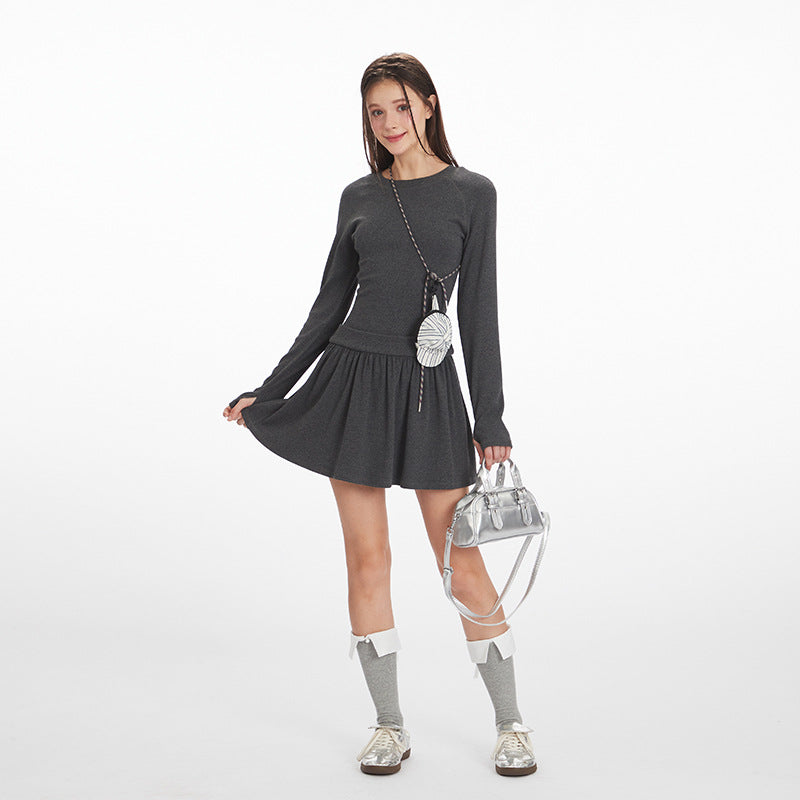 Elegant Slimming Autumn Long-sleeved Pleated Half-length Dresses