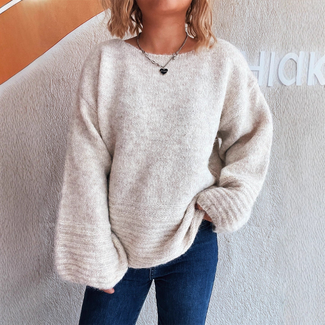 Round Neck Retro Chic Long Sleeve Sweaters