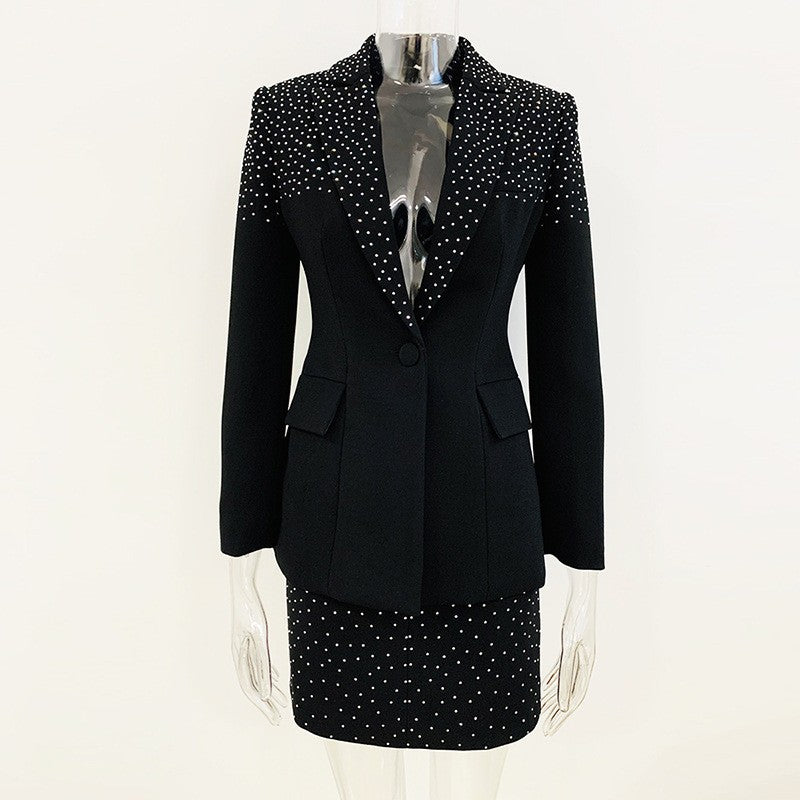 Fashion Rhinestone Slim Fit One Button Small Suit