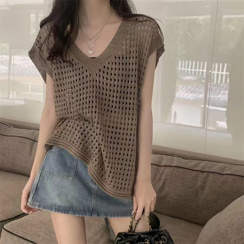 Women's Summer Thin Hollow Knitted Idle Style Sleeveless Vests