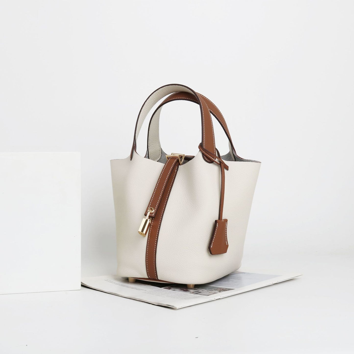 Layer Cowhide Stitching Vegetable Basket Fashion Soft Handbags