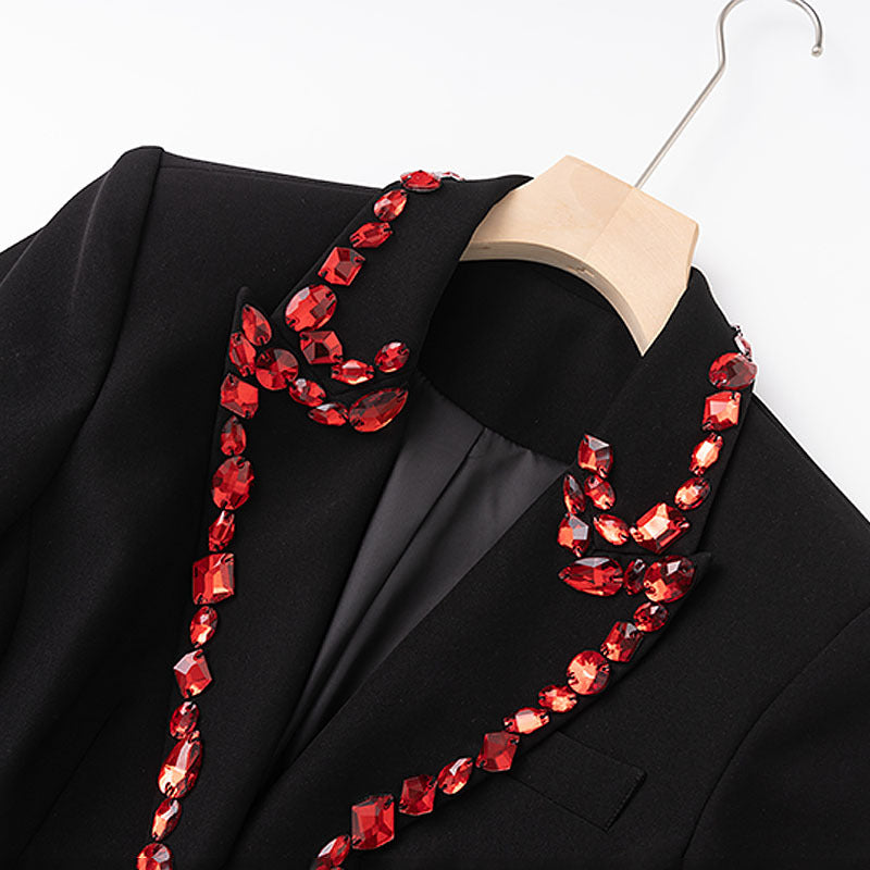 Women's Luxury Red Beaded Black Fashion Party Blazers