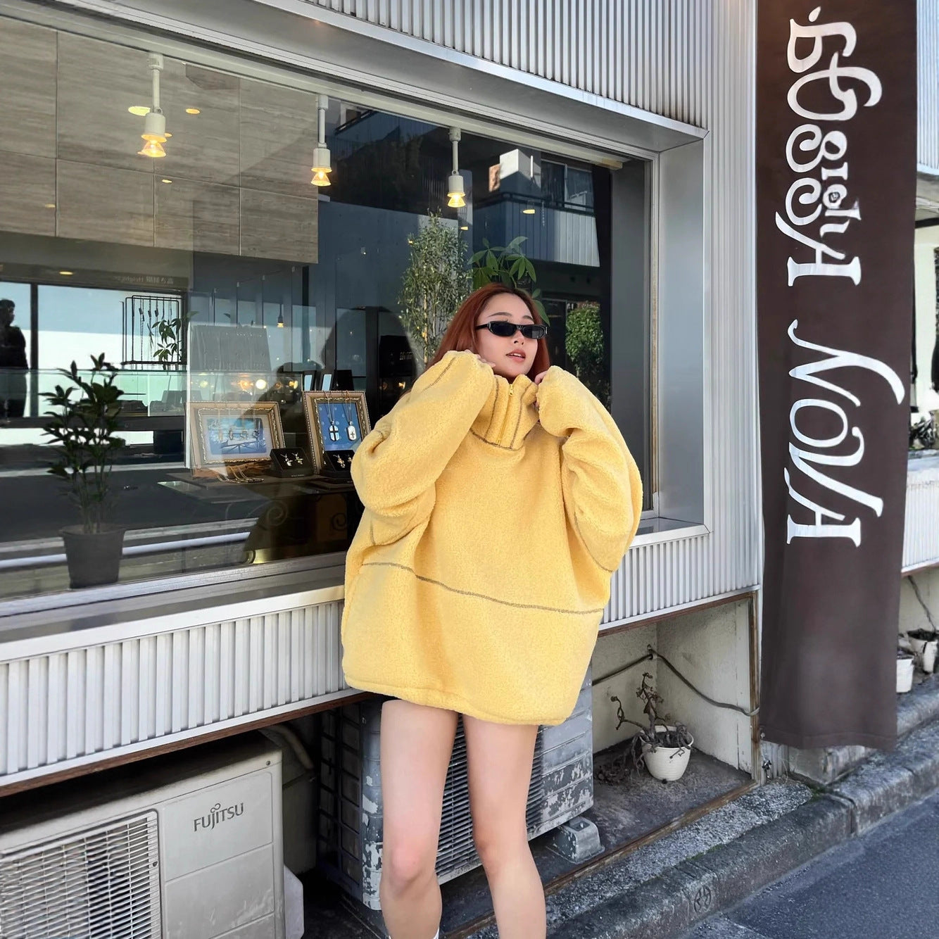 Plush Pullover Loose Zip Long Sleeve Lamb Sweaters
