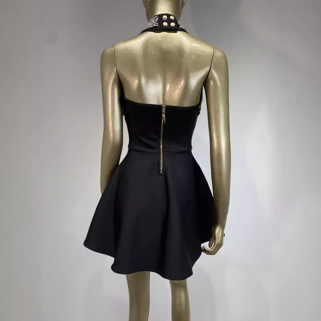 Women's Dress Slim Waist Beaded Backless A- Dresses