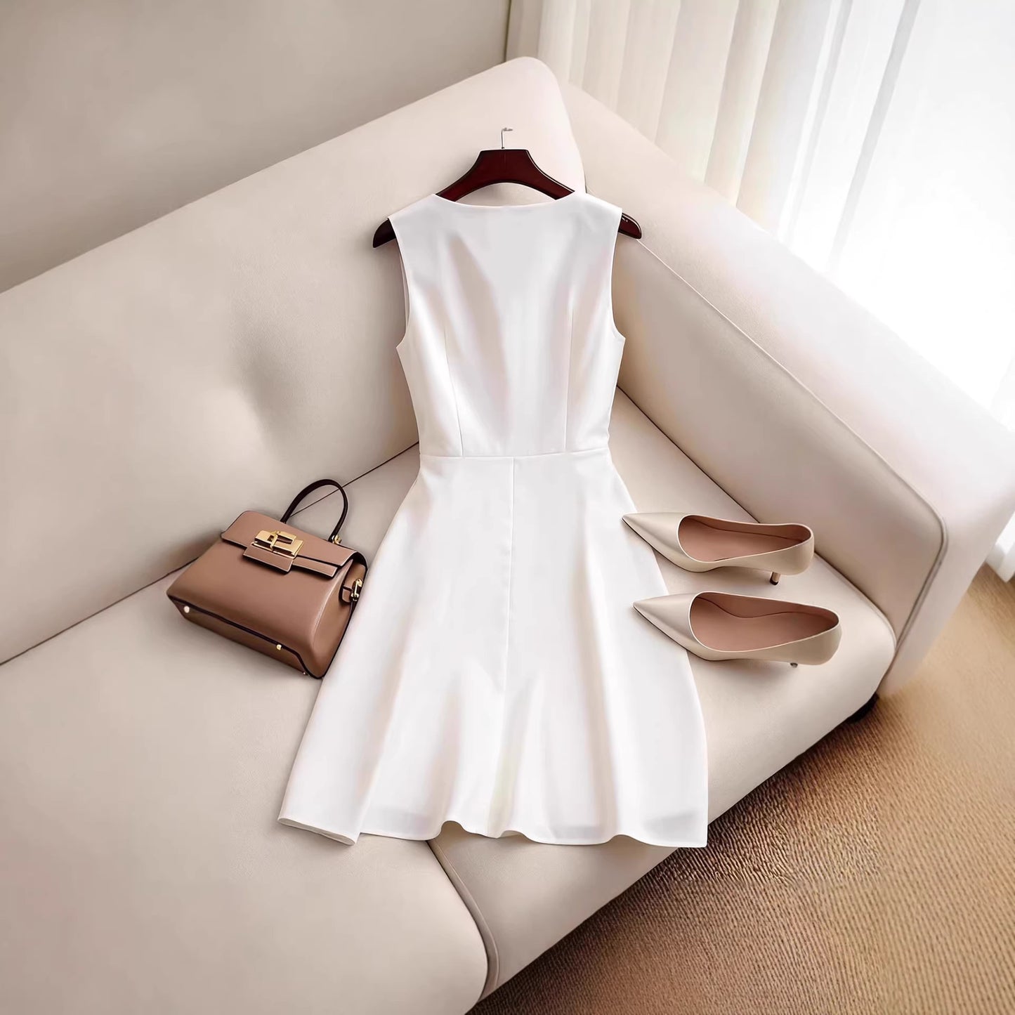 Women's Source Sleeveless Double Breasted For Design Mini Dress
