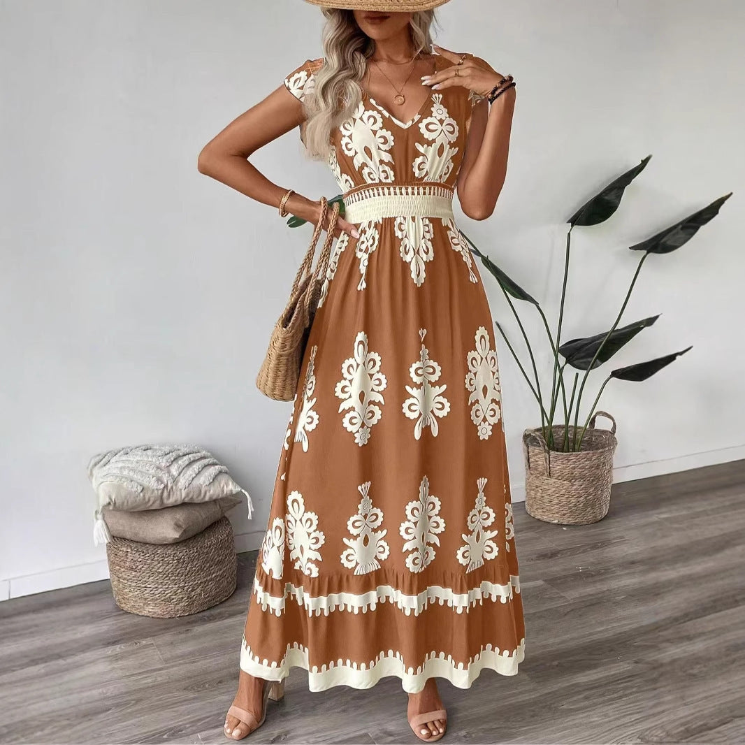Women's Summer Fashion Printed Waist Long Clothing