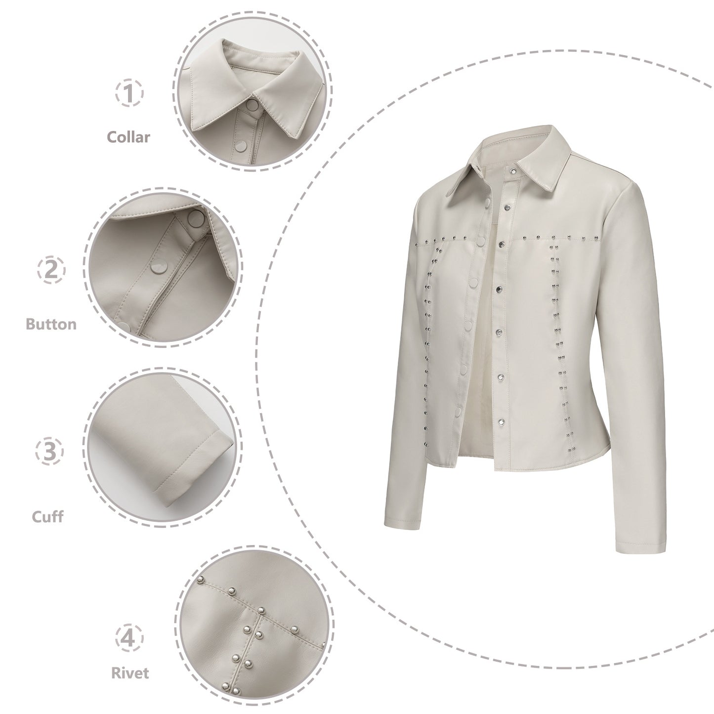Women's Rivet Leather Button Fashion Popular Thin Jackets