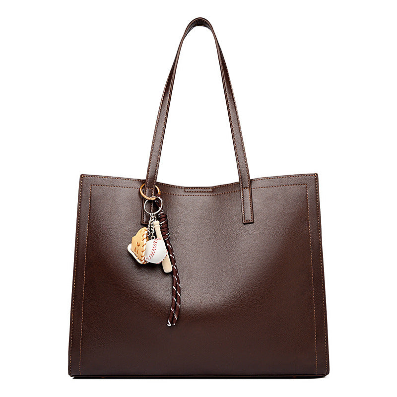 Women's Double Front Cowhide Leather Simple Elegant Tote Bags