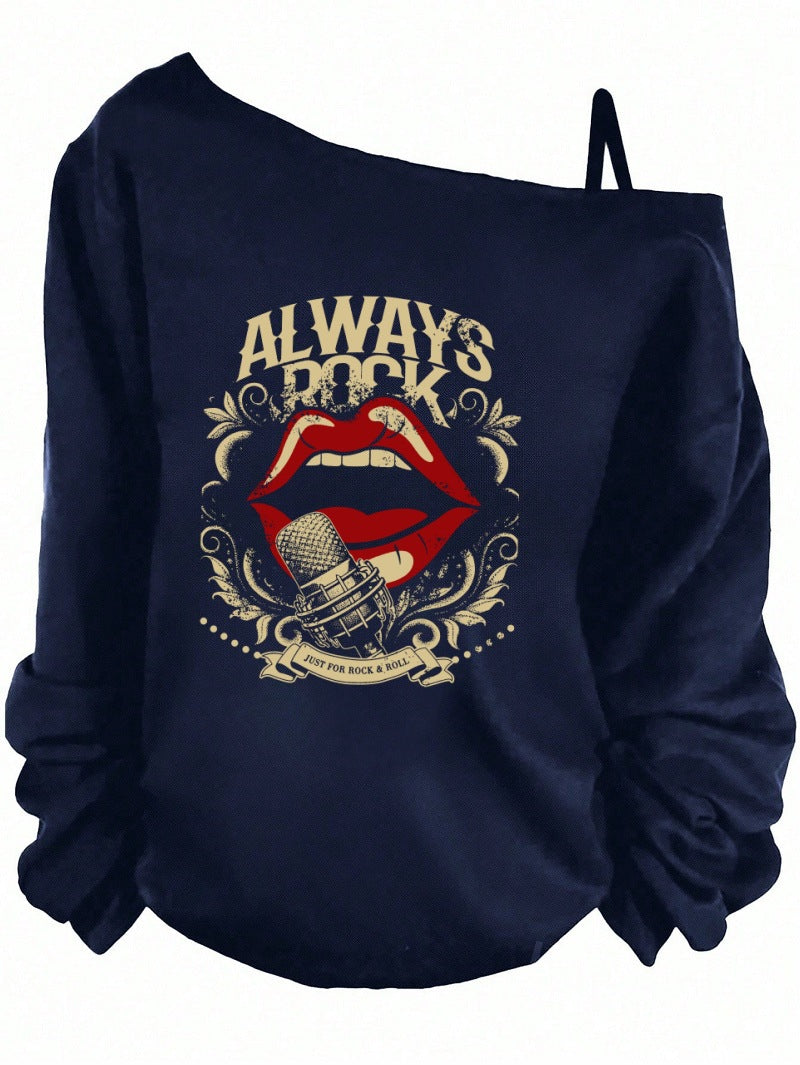Women's Sling Solid Color Printing Long Sleeve Trendy Women's T-shirt