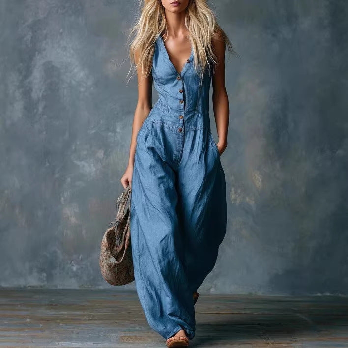 Women's Spring Thin Loose Sleeveless Ethnic Tribe Women's Jumpsuit/clothing