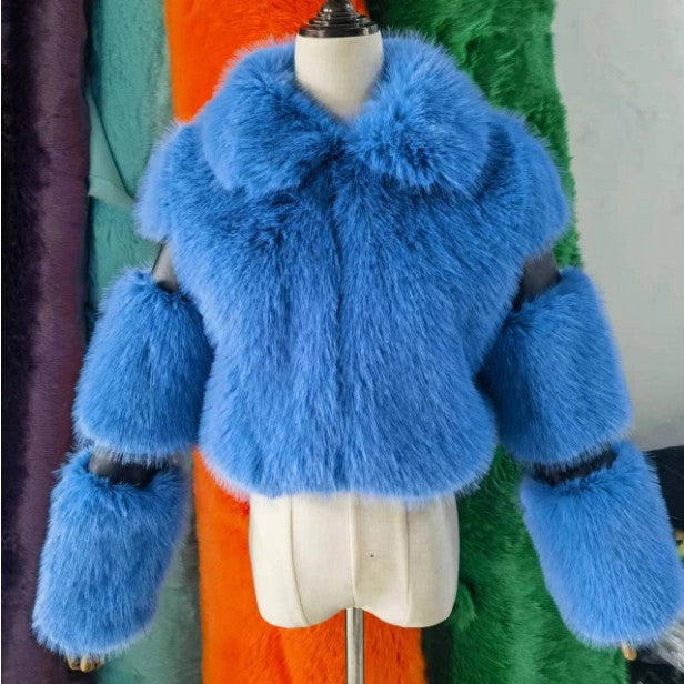Women's Fur Imitation Stitching Lapel Artificial Coats