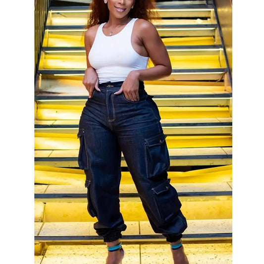 Women's High Waist Stretch Denim Trousers Pants