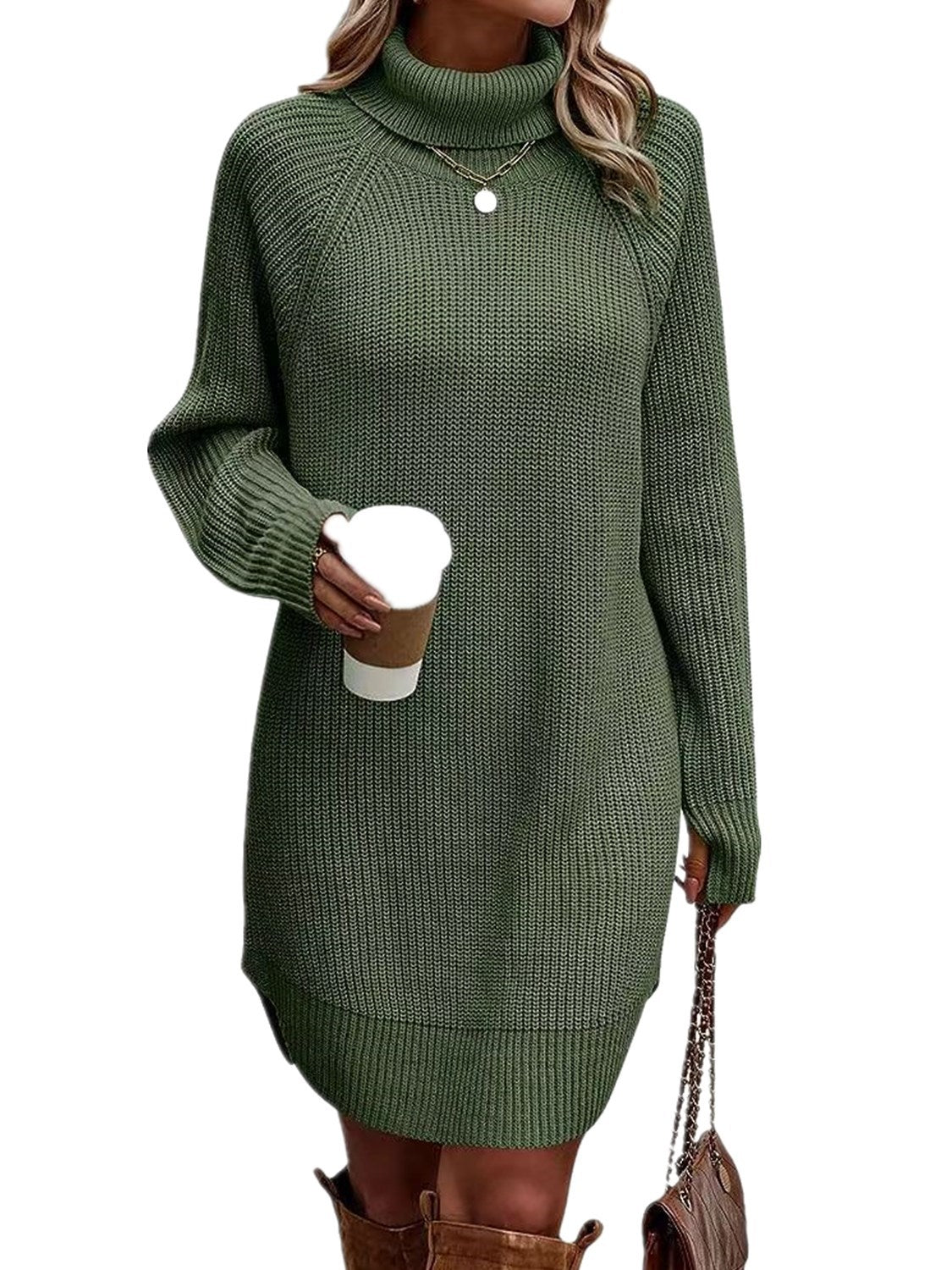Women's Fashionable With Pullover High Collar Dress Sweaters