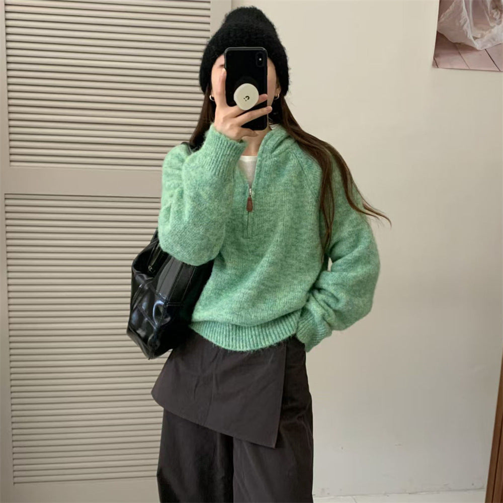Women's Idle Soft Glutinous Loose Versatile Hooded Pullover Sweaters