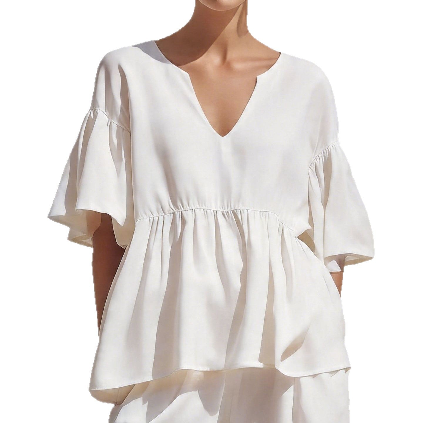 Lazy Ruffled Half Sleeve Cotton Linen Summer Women's T-shirt