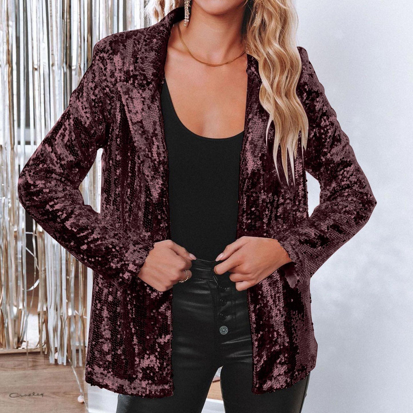 Casual Sequin Sequined Long Sleeve Commute Coats