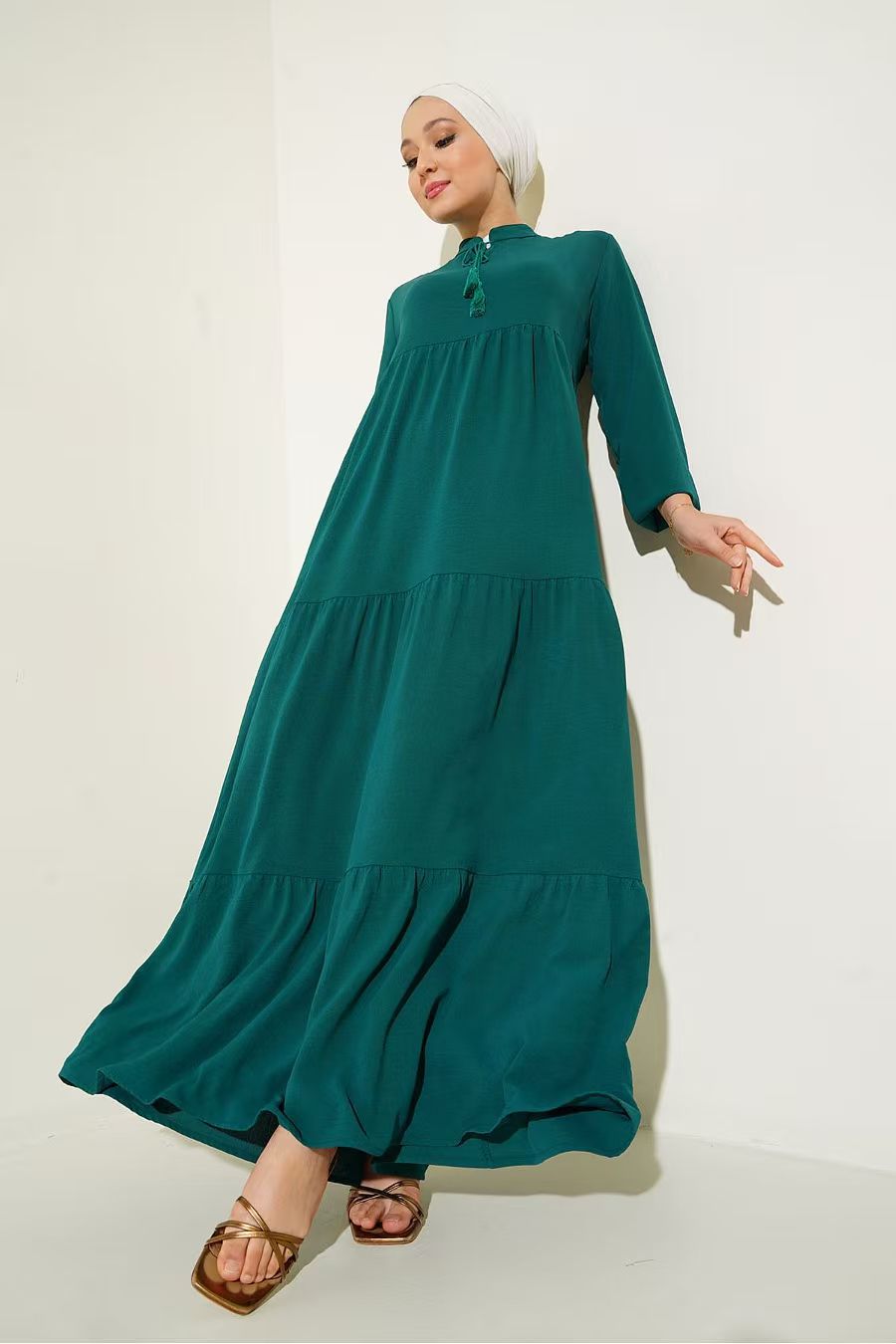 Women's Autumn Round Neck Long Sleeve Single-breasted High Waist Dress