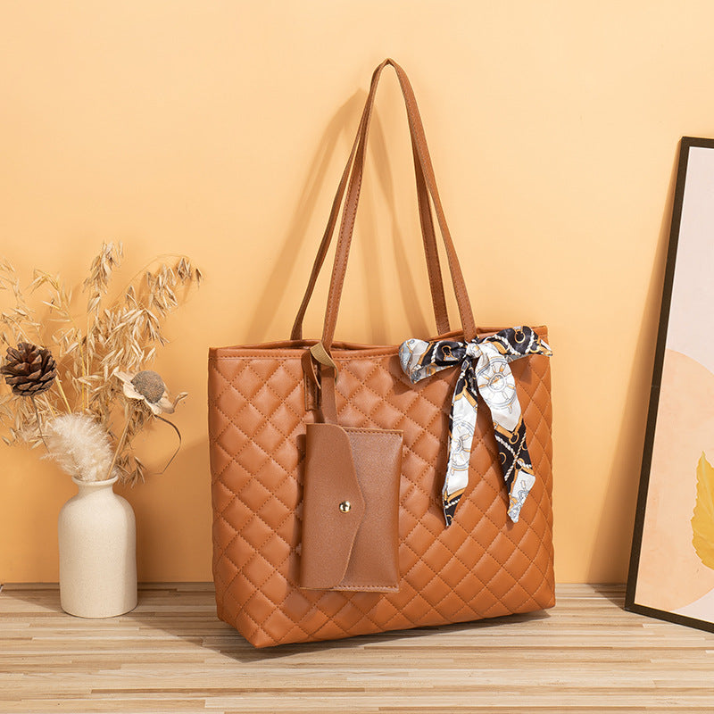 Women's Large Capacity Diamond Plaid Texture Mummy Tote Bags