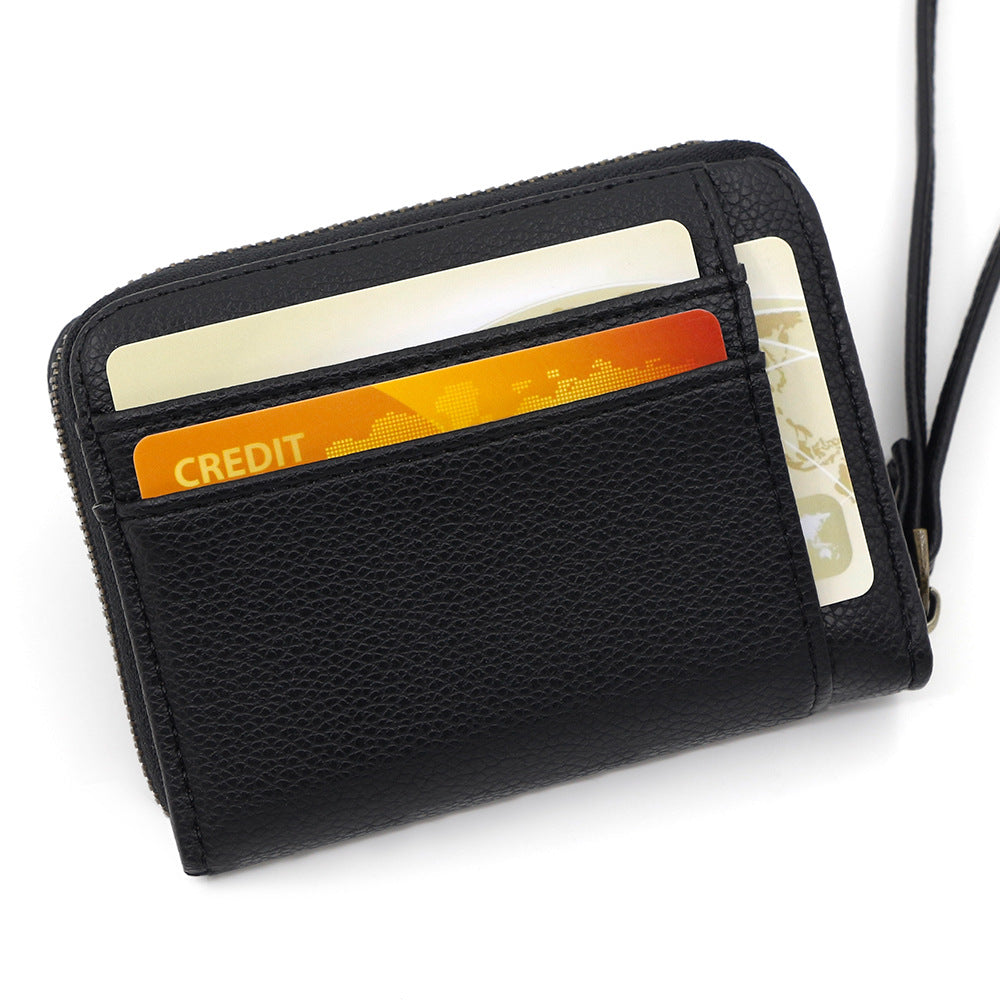 Women's Lychee Pattern Zipper Short Mini Storage Card Holder