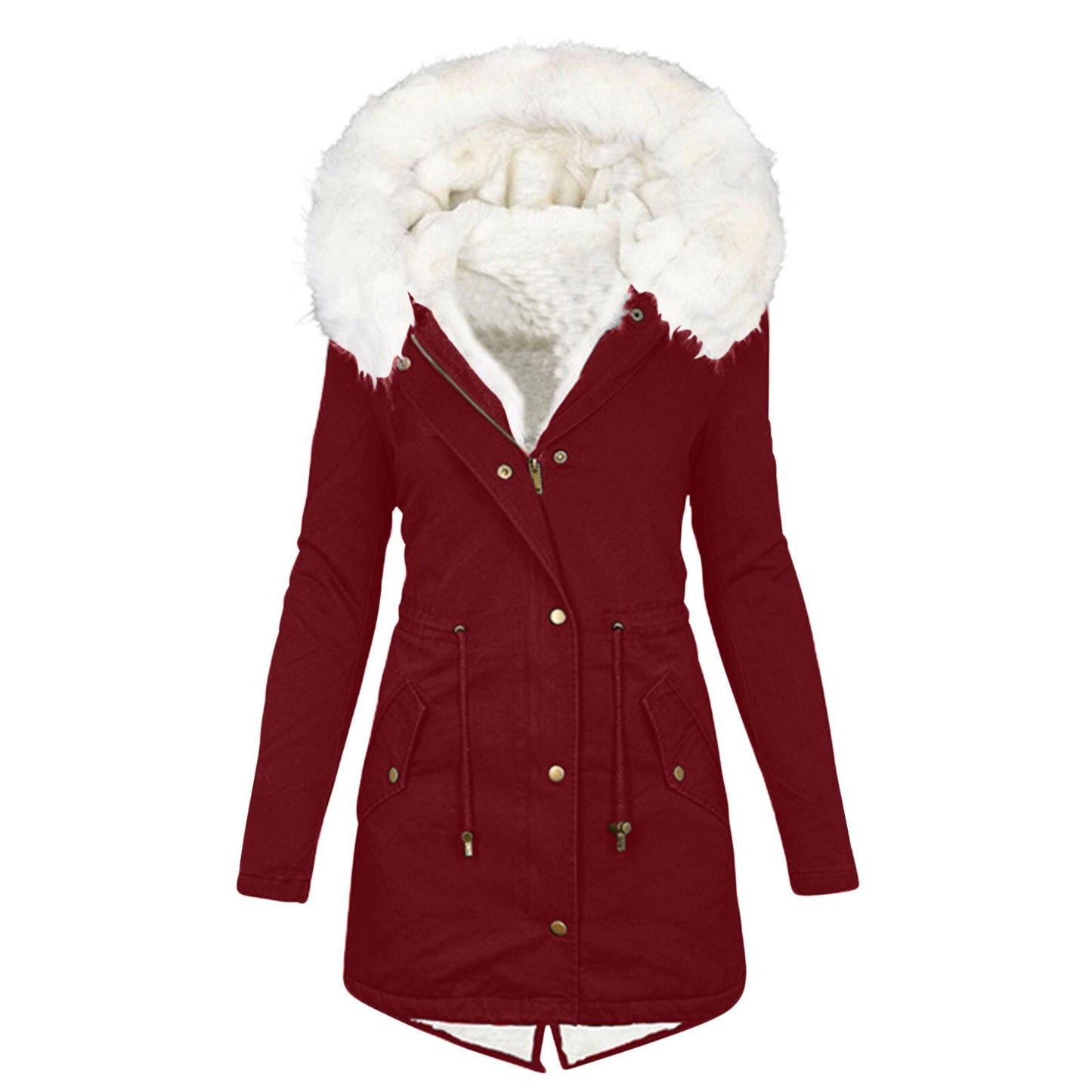 Women's Large Hooded Fur Collar Cinched Thickening Coats